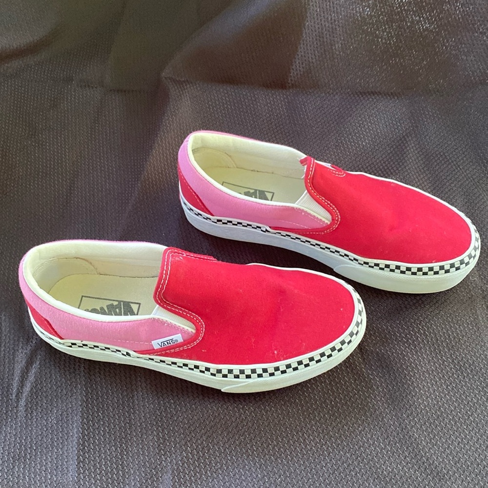 Vans red and pink platform slip on